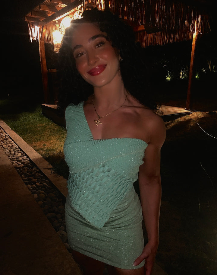 SCULPTED ONE SHOULDER TOP - SEAFOAM