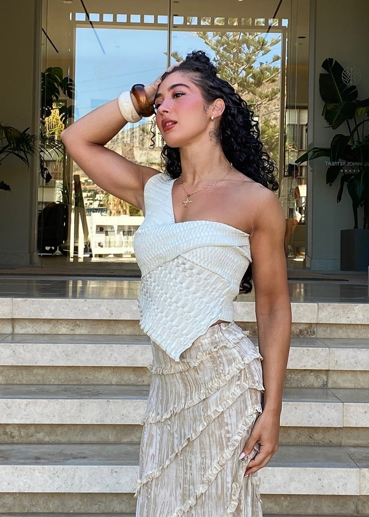 SCULPTED ONE SHOULDER TOP - METALLIC SAND