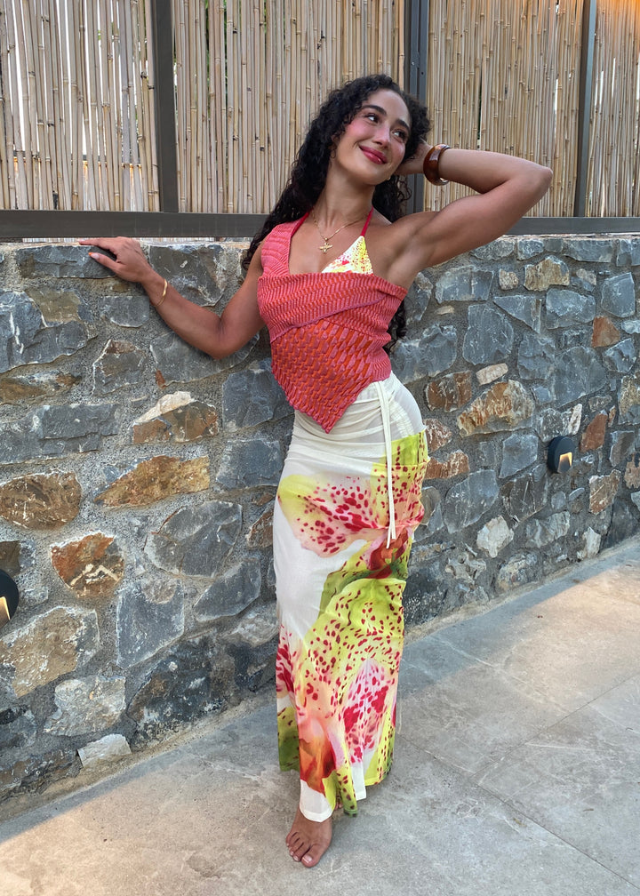 SCULPTED ONE SHOULDER TOP - METALLIC CORAL