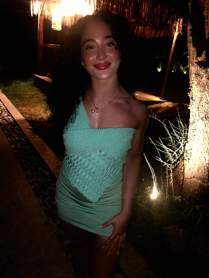 The Signature Sculptural One Shoulder Top - Seafoam
