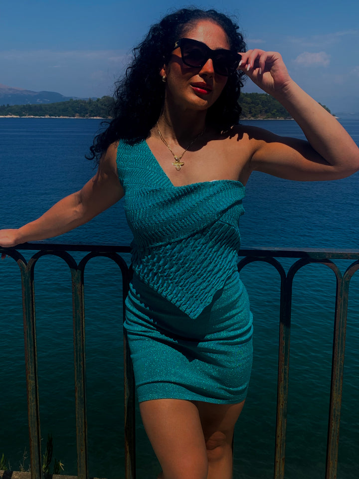 The Signature Sculptural One Shoulder Top - Deep Teal