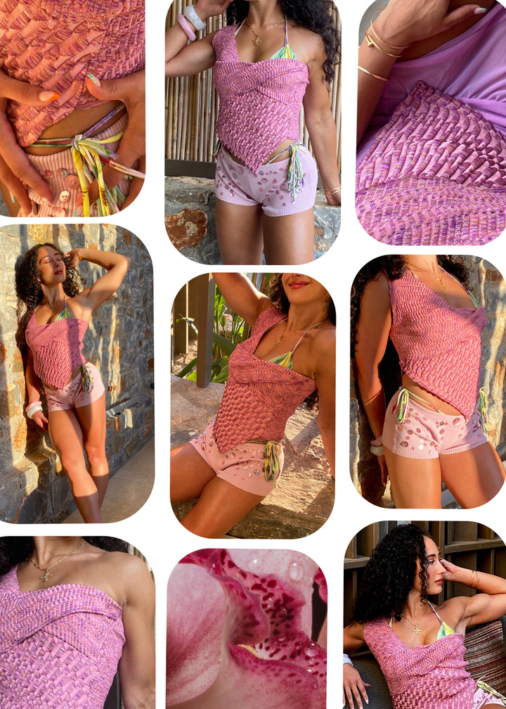 SCULPTED ONE SHOULDER TOP - PINK ORCHID