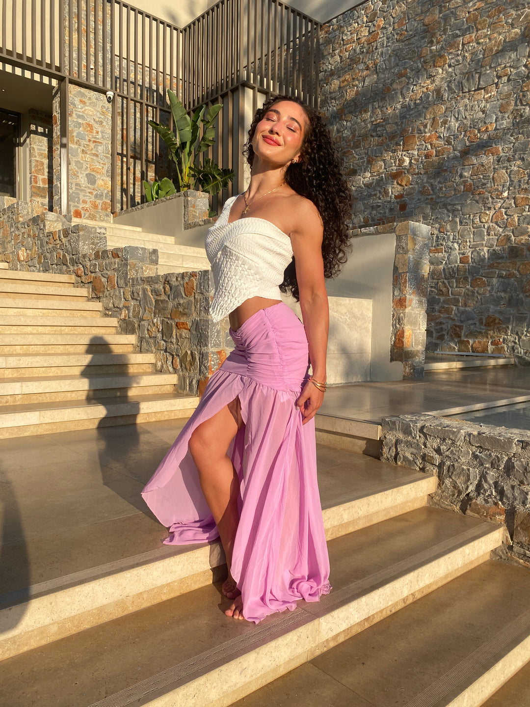 SCULPTED ONE SHOULDER TOP - NATURAL