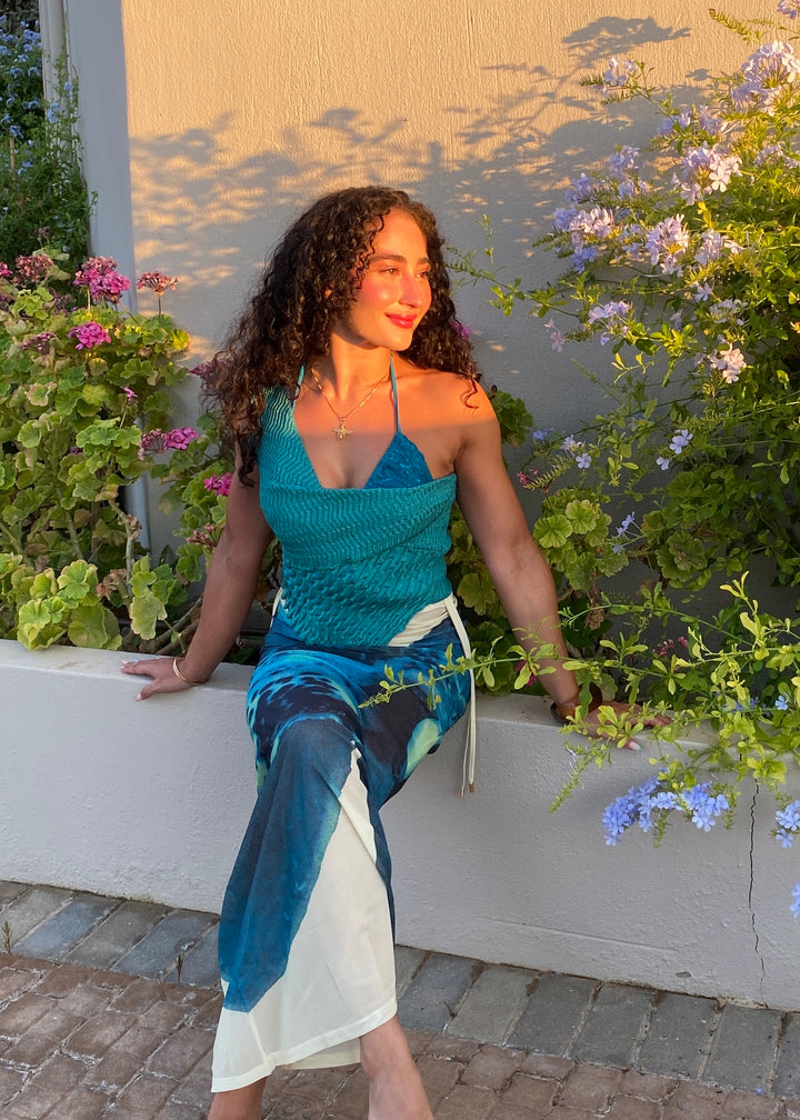 SCULPTED ONE SHOULDER TOP - METALLIC TEAL