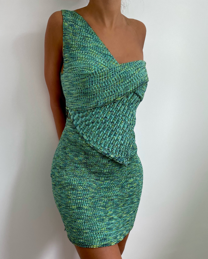 SCULPTED ONE SHOULDER TOP - MEADOW GREEN