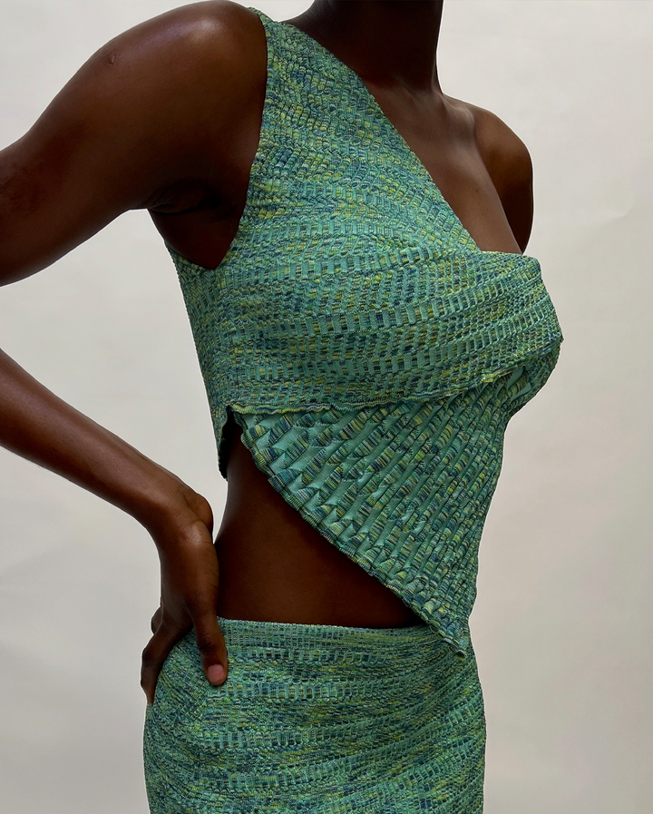 SCULPTED ONE SHOULDER TOP - MEADOW GREEN